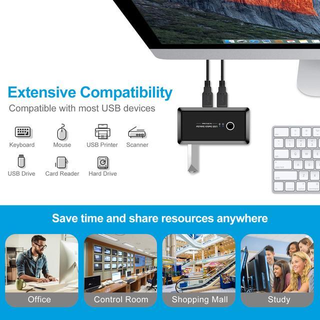 USB Switch Selector Jansicotek KVM Switcher For 2 PC Sharing 4 USB Devices One-Button Swapping For Keyboard Mouse Scanner Printer Computer With 2 Pack USB 3.0 Male Cable
