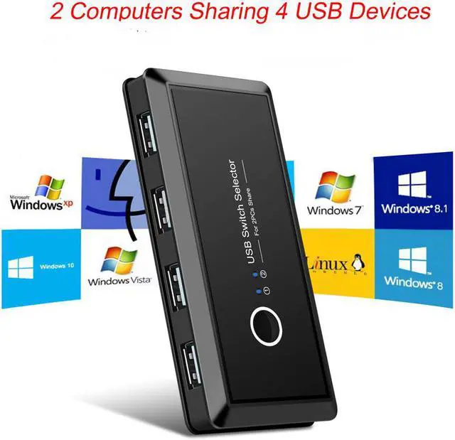 USB Switch Selector KVM Switch Sharing Box Selector 4Port Peripheral Switcher KM Adapter KVM Console Hub for Office PC Printer Mouse Keyboard