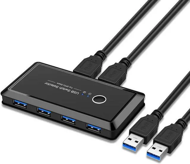 USB Switch Selector KVM Switcher for 2 PC Sharing 4 USB3.0 Devices One-Button Swapping for Keyboard Mouse Scanner Printer Computer
