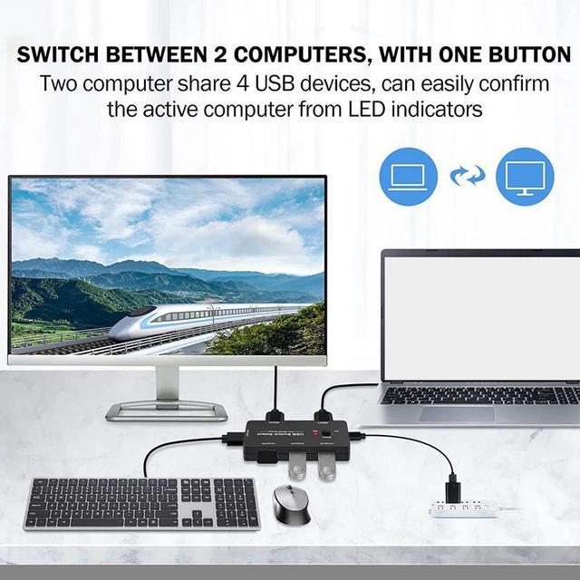 USB Switch USB Switcher 2 Computers Sharing 4 USB Devices KVM Switcher Box For PC Printer Scanner Mouse Keyboard With 2 Pack USB Cable(Compatible With Mac/Windows/Linux)
