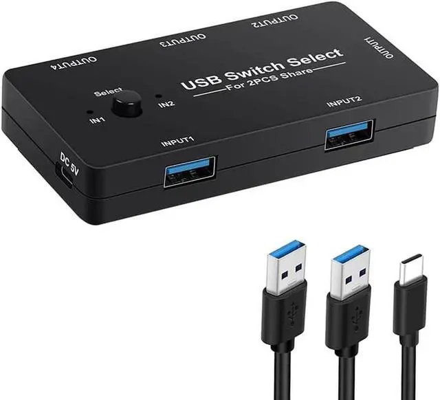 USB Switch USB Switcher 2 Computers Sharing 4 USB Devices USB Metal KVM Switch for Printer Keyboard switches Scanner PCs with One-Button Swapping and 2 Pack USB Cables