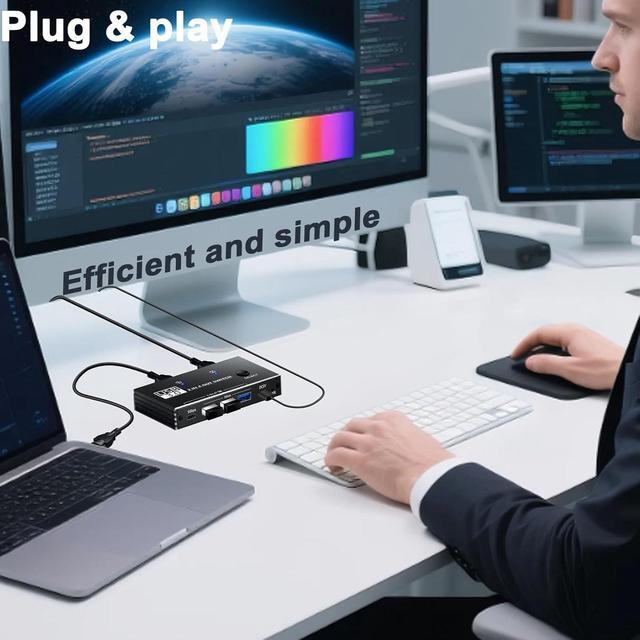 USB Switcher 2 Computers Sharing - 5Gbps USB 3.0 Switch Share 4 Port Devices Plug And Play Aluminum USB3.0 Switch Selector 2 PCs Share Keyboard Mouse Printer Scanner With One Button