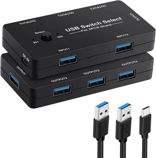 USB Switcher Selector AUBEAMTO 2 Computers Sharing 4 USB Devices KVM Switcher One-Button Swapping Box for Mouse Keyboard Scanner Printer PCs