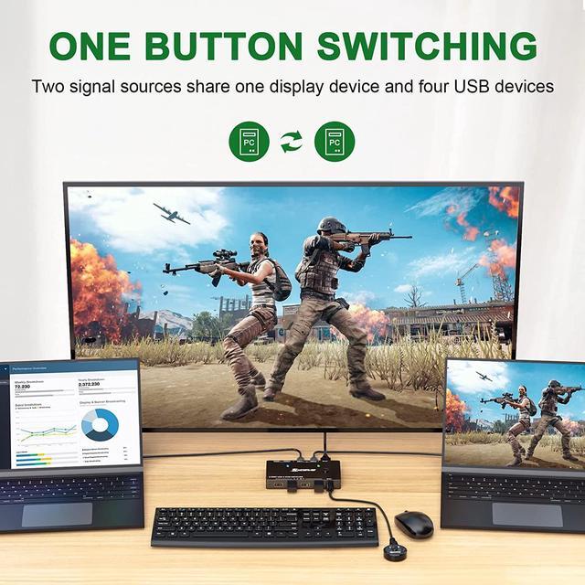 USB Type-C KVM Switch 4K 60Hz USB C Switch For 2 Computers Share 1 Monitor And 4 USB Devices Compatible With Thunderbolt 3 With 100 W Power Delivery Option Wired Remote And 3 Cables Included