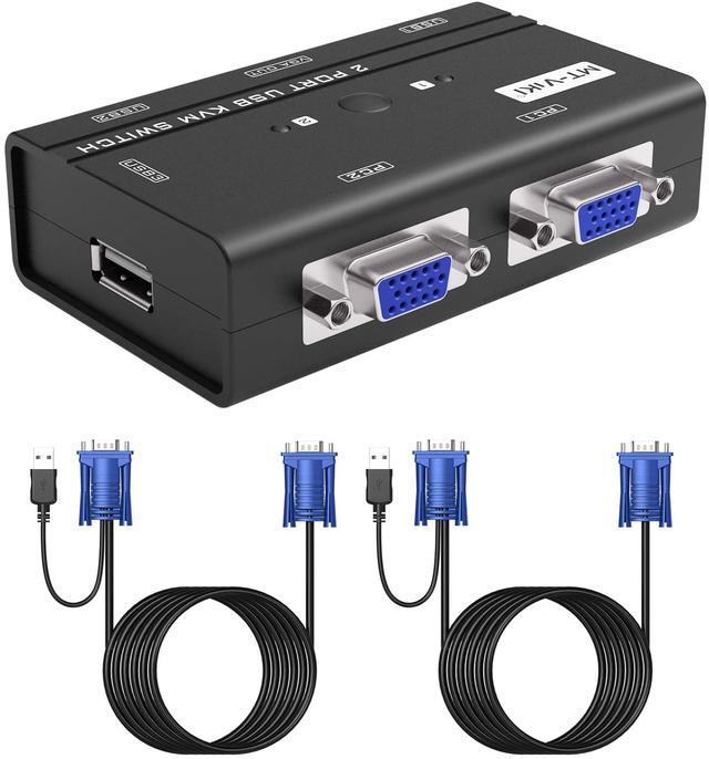 USB VGA KVM Switch 2 Ports W/Cables & 3 USB Hubs 260KL 1080P KVM Switches Two Computers Share 1 Set Of Monitor Keyboard Mouse Printer/U Disk