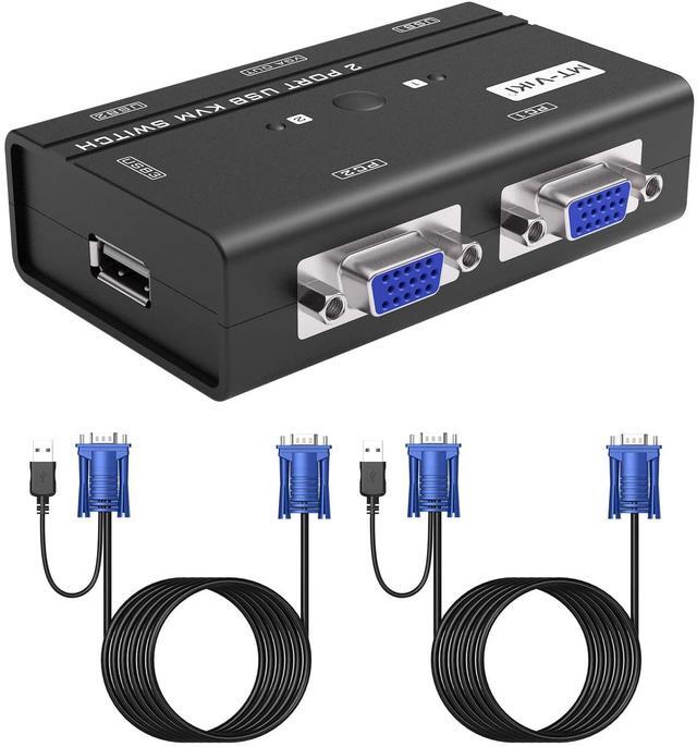 USB VGA KVM Switch 2 Ports W/Cables & 3 USB Hubs 260KL 1080P KVM Switches Two Computers Share 1 Set Of Monitor Keyboard Mouse Printer/U Disk