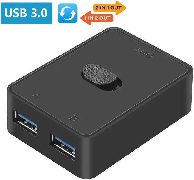 USB3.0 Switch Selector USB KVM Switcher Adapter Bi-Directional USB Sharing Switch 2 in 1 Out/ 1 in 2 Out 2 Port USB Switcher 2 Computers Share Keyboard Mouse Scanner Printer