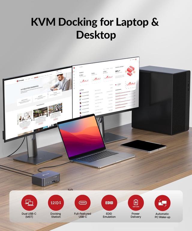 V AV Access Dual Monitor KVM Switch Docking Station 4K 60Hz Dual Monitor For Laptop & Desktop With USB-C USB 3.0 Ethernet HDMI Output(iDock-C10)