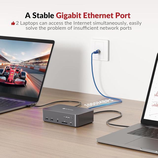 V AV Access IDock C20 USB-C KVM Switch Docking Station For 2 Laptops 4K Dual Monitor EDID Emulation 1G Ethernet