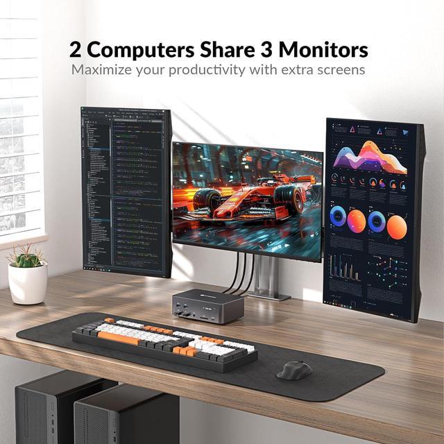 V AV Access IDock D23 8K KVM Switch Docking Station For 2 Computers PCs & 3 Monitors DisplayPort 2.0 1G Ethernet USB 3.0 165/144/120Hz For Gaming