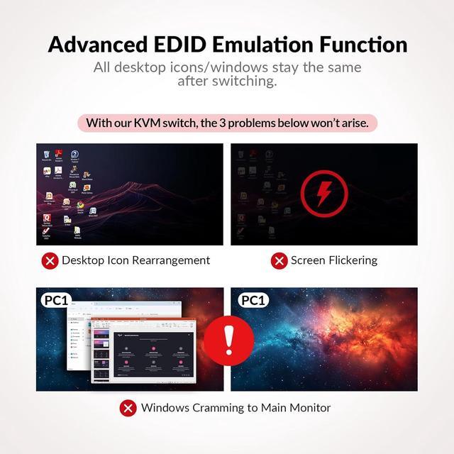 V AV Access KVM Switch Dual Monitor 4K 60Hz 2K 144Hz 1080P 240Hz USB 3.0 KVM Switch 2 Monitors 2 Computers Ultrawide Screen PC Keyboard Mouse Switcher Hotkey Switch