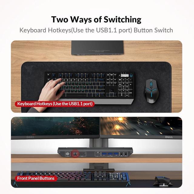 V AV Access KVM Switch Dual Monitor 4K 60Hz 2K 144Hz 1080P 240Hz USB 3.0 KVM Switch 2 Monitors 2 Computers Ultrawide Screen PC Keyboard Mouse Switcher Hotkey Switch