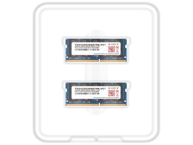 V-COLOR 64GB (2 X 32GB) ECC SO-DIMM DDR4 2666MHz (PC4-21300) For Microservers Workstations Networking Platforms And Embedded Systems 2Rx8 CL19 1.2V (TES432G26D819K-VC)