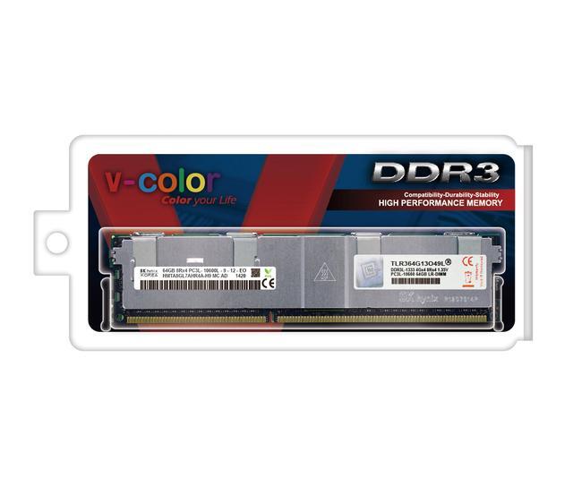 V-color 64GB DDR3 SDRAM ECC Load Reduced DIMM DDR3 1333MHz(PC3-10600) SK Hynix IC Server Memory Model TLR364G13O49L