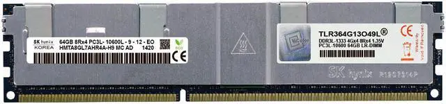 v-color 64GB DDR3 SDRAM ECC Load Reduced DIMM DDR3 1333MHz(PC3-10600) SK Hynix IC Server Memory Model TLR364G13O49L