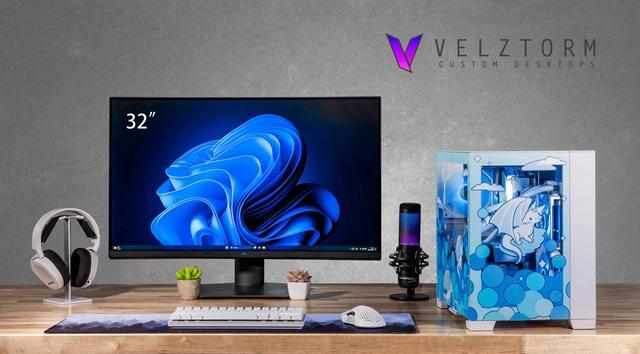 Velztorm Frosty Dragon Custom Built Gaming Desktop PC (AMD Ryzen 7 5700X AMD Radeon RX 9060 XT 32GB DDR4 2TB PCIe SSD RGB Fans 240mm AIO 850W PSU WiFi 5 Bluetooth 5.0 RJ-45 Win 11 Pro)