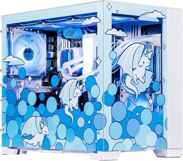 Velztorm Frosty Dragon Custom Built Gaming Desktop PC (AMD Ryzen 7 5700X AMD Radeon RX 9060 XT 32GB DDR4 2TB PCIe SSD RGB Fans 240mm AIO 850W PSU WiFi 5 Bluetooth 5.0 RJ-45 Win 11 Pro)
