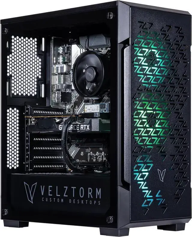 Velztorm Fultix Custom Built Gaming Desktop PC (AMD Ryzen 5-5500 GeForce RTX 5060 32GB DDR4 1TB PCIe SSD + 2TB HDD 750W PSU WiFi 4 Bluetooth 4.2 RJ-45 HDMI Win 11 Pro)