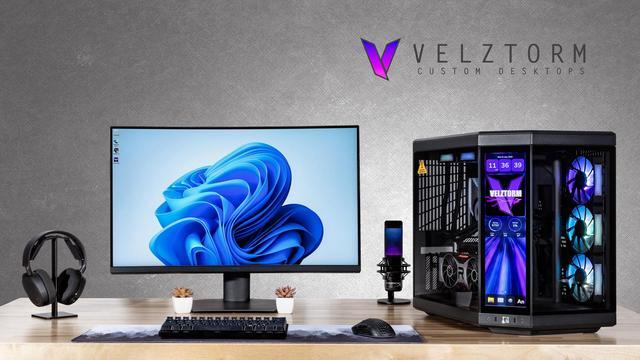 Velztorm LCD Black Praetix Custom Built Gaming Desktop PC (Intel I9-14900K AMD Radeon RX 9060 XT 32GB DDR5 2TB PCIe SSD RGB Fans 360mm AIO 1000W PSU WiFi 6E Bluetooth 5.2 RJ-45 Win 11 Home)