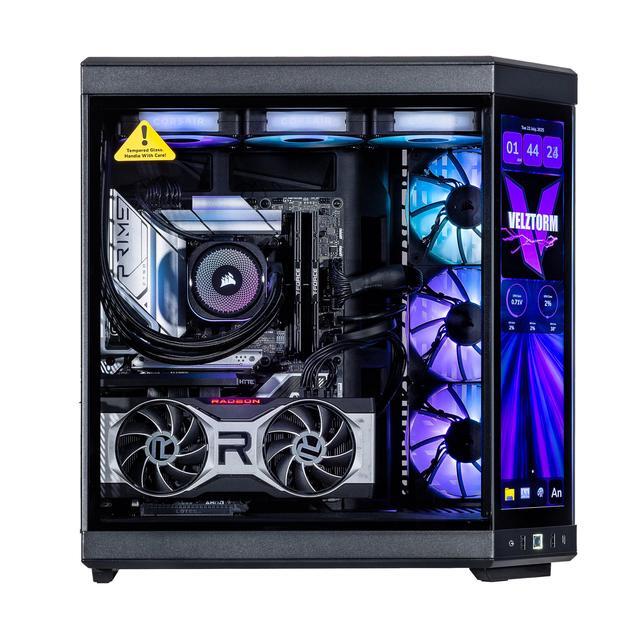 Velztorm LCD Black Praetix Custom Built Gaming Desktop PC (Intel I9-14900K AMD Radeon RX 9060 XT 64GB DDR5 2TB PCIe SSD + 6TB HDD RGB Fans 360mm AIO 1000W PSU WiFi 6E Win 11 Pro)