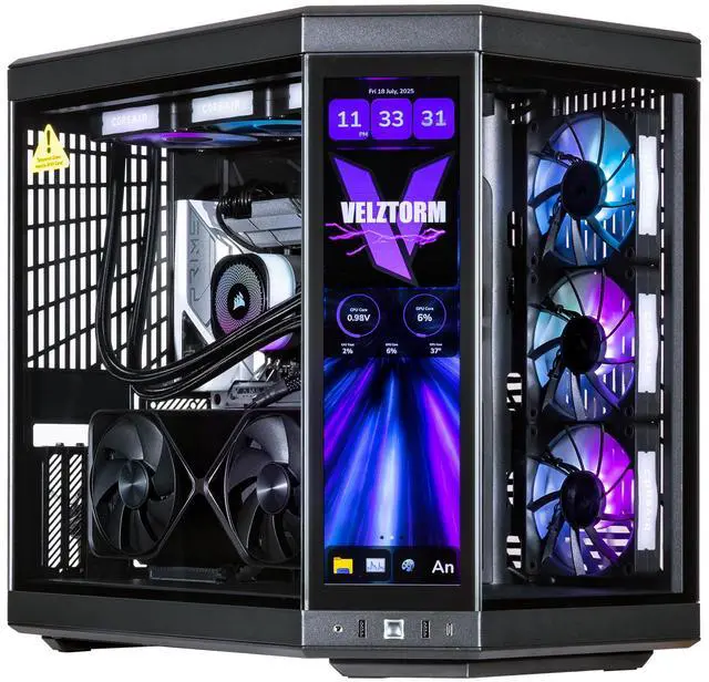 Velztorm LCD Black Praetix Custom Built Gaming Desktop PC (Intel i9-14900K GeForce RTX 5060 32GB DDR5 2TB PCIe SSD RGB Fans 360mm AIO 1000W PSU WiFi 6E Bluetooth 5.2 RJ-45 Win 11 Home)
