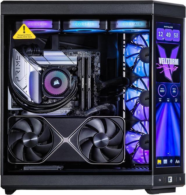 Velztorm LCD Black Praetix Custom Built Gaming Desktop PC (Intel I9-14900K Radeon RX 9070 XT 32GB DDR5 2TB PCIe SSD RGB Fans 360mm AIO 1000W PSU WiFi 6E Bluetooth 5.2 RJ-45 Win 11 Pro)