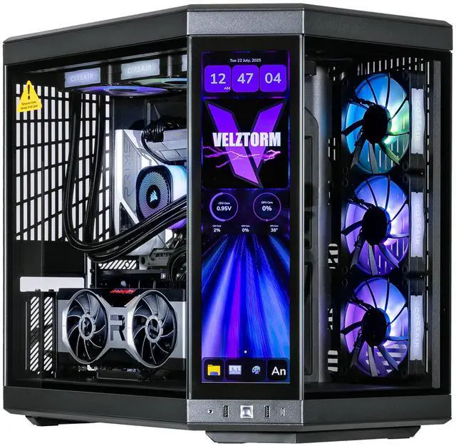 Velztorm LCD Black Praetix Custom Built Gaming Desktop PC (Intel i9-14900K Radeon RX 7900 XT 32GB DDR5 2TB PCIe SSD RGB Fans 360mm AIO 1000W PSU WiFi 6E Bluetooth 5.2 RJ-45 Win 11 Home)