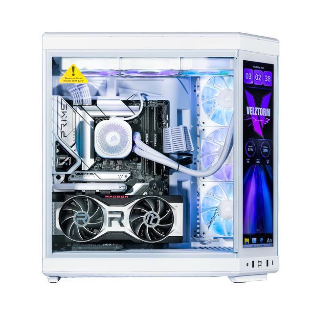 Velztorm LCD Praetix Custom Built Gaming Desktop PC (Intel I9-14900K AMD Radeon RX 9060 XT 32GB DDR5 2TB PCIe SSD RGB Fans 360mm AIO 1000W PSU WiFi 6 Bluetooth 5.2 RJ-45 Win 10 Pro)