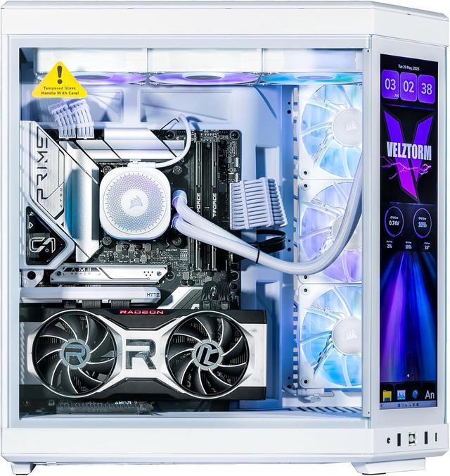 Velztorm LCD Praetix Custom Built Y70 Touch Gaming Desktop PC (Intel I9-14900K Radeon RX 9070 XT 32GB DDR5 2TB PCIe SSD RGB Fans 360mm AIO 1000W PSU WiFi 6 Bluetooth 5.2 RJ-45 Win 11 Pro)