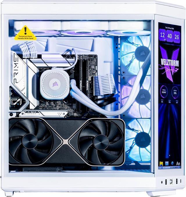 Velztorm LCD Praetix Custom Built Y70 Touch Gaming Desktop PC (Intel I9-14900K GeForce RTX 5090 64GB DDR5 2TB PCIe SSD + 6TB HDD RGB Fans 360mm AIO 1000W PSU WiFi 6 BT 5.2 RJ-45 Win 11 Home)