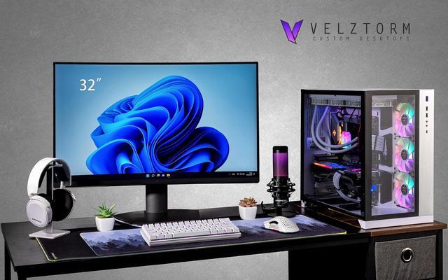 Velztorm Lux Gaming Desktop PC (AMD Ryzen 9 5950X AMD Radeon RX 9060 XT 64GB DDR4 2TB PCIe SSD + 6TB HDD 360mm AIO 1000W PSU RJ-45 1 Display Port HDMI Win 11 Home)