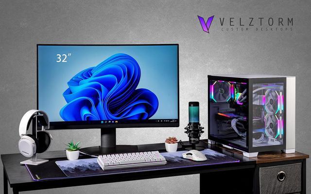 Velztorm Mini Lux Gaming Desktop PC (AMD Ryzen 9 5950X AMD Radeon RX 9060 XT 64GB DDR4 2TB PCIe SSD + 6TB HDD 240mm AIO 750W PSU WiFi 4 RJ-45 1 Display Port HDMI Win 11 Pro)