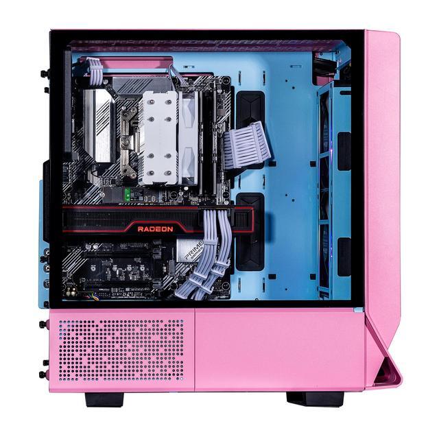 Velztorm Pink Fultix Gaming Desktop PC (AMD Ryzen 5-5500 AMD Radeon RX 9060 XT 32GB DDR4 2TB PCIe SSD RGB Fans 750W PSU WiFi 5 Bluetooth 5.0 RJ-45 1 Display Port HDMI Win 11 Pro)