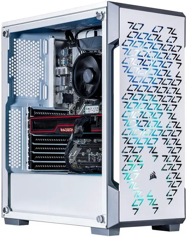 Velztorm White Fultix Custom Built Gaming Desktop PC (AMD Ryzen 5-5500 AMD Radeon RX 9060 XT 64GB DDR4 2TB PCIe SSD + 6TB HDD RGB Fans 750W PSU WiFi 5 Bluetooth 4.2 RJ-45 HDMI Win 11 Pro)
