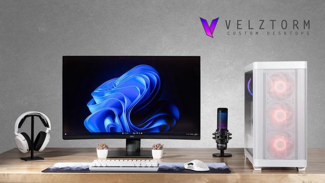 Velztorm White Pilum Custom Built Gaming Desktop PC (AMD Ryzen 7 5700X AMD Radeon RX 9060 XT 32GB DDR4 2TB PCIe SSD RGB Fans 120mm AIO 750W PSU WiFi 5 Bluetooth 5.0 RJ-45 Win 11 Home)