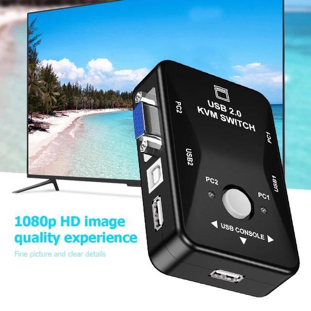 VGA KVM Switch 2x1 1080P VGA USB Switch 2 In 1 Out For 2 Computer Laptor Share 1 Monitor & 2 USB Support Mouse Keyboard Printer(KVM Only)