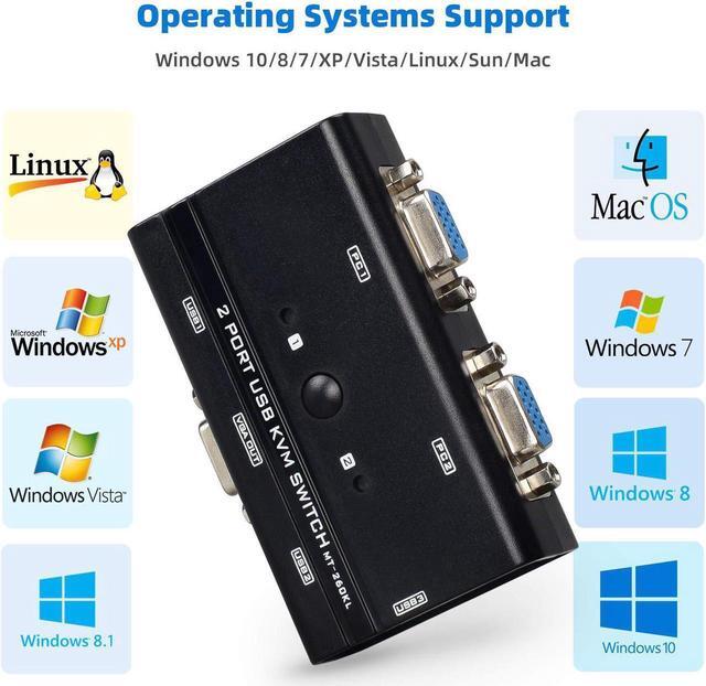 VGA USB KVM Switch 2 Port VGA KVM Switcher Selector With Cables For 2PC Sharing 1 Video Monitor And 3 USB Devices Keyboard Mouse Printer Scanner