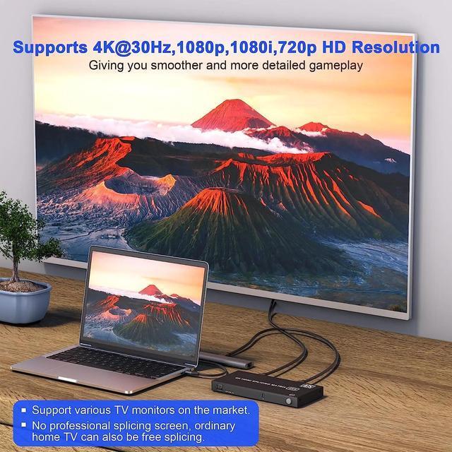 Video Wall Controller 2x2 4K HDMI VGA Video Wall Processor 2x2 1x3 1x4 3x1 4x1 TV Wall Stitching Splicer Display 180° Rotation(with EU Plug)