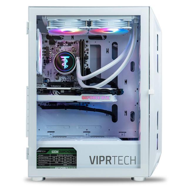 ViprTech Ghost 4.0 Liquid-Cooled PC - AMD Ryzen 7 3700X (4.4Ghz Turbo) RTX 4060 Ti 8GB 32GB DDR4 3200 1TB NVMe SSD VR-Ready Streaming RGB Windows 11 Gaming Desktop Computer White