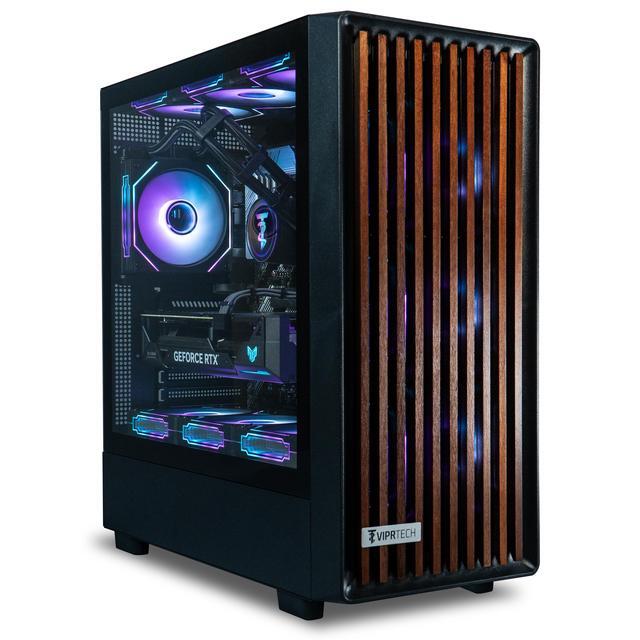 ViprTech Overlord 2.0 Liquid-Cooled Wood PC - AMD Ryzen 7 5700X (4.6Ghz Turbo) RTX 5070 12GB 32GB DDR4 3200 2TB NVMe SSD 800W Gold PSU VR-Ready WiFi BT Win 11 Gaming Desktop Computer Black