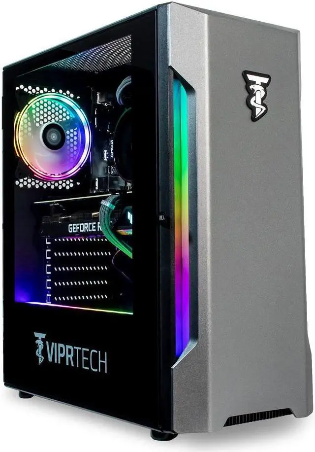 ViprTech Rebel 4.0 Gaming PC - AMD Ryzen 7 (4.1Ghz Turbo) RTX 4060 8GB 32GB DDR4 3200 1TB NVMe SSD VR-Ready Streaming WiFi BT RGB Windows 11 Desktop Computer Black