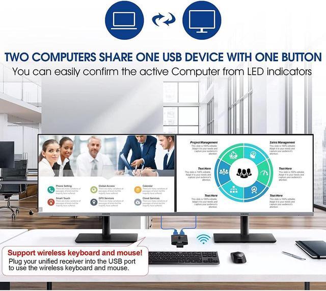 Vszerda 2 Port USB 3.0 Switch Selector Bi-directional USB Sharing Switch [2 In 1 Out/ 1 In 2 Out] USB3.0 KVM Switcher Box Adapter For Keyboard Mouse Scanner Printer (2 Pack USB 3.0 Cable Included