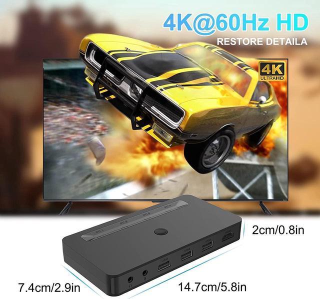 Vszerda 4K HDMI KVM Switch 4 Ports For 4 Computers Share One HD 4K Monitor 3 USB Devices Keyboard Mouse Printer 2 3.5mm Headphone Jack Including 4 HDMI Cable And 1 Remote Controller