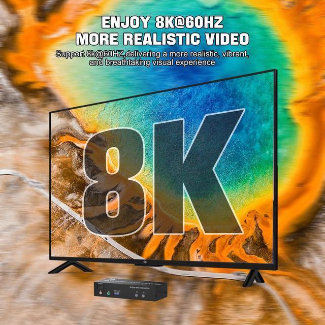 Vszerda 8K 60Hz USB3.0 Dual Monitor HDMI KVM Switch 2Port HDMI KVM Switch For 2Monitors 2Computers With USB3.0 Ports Extended Display Switcher With Audio Microphone PC Monitor Keyboard Mouse Switch