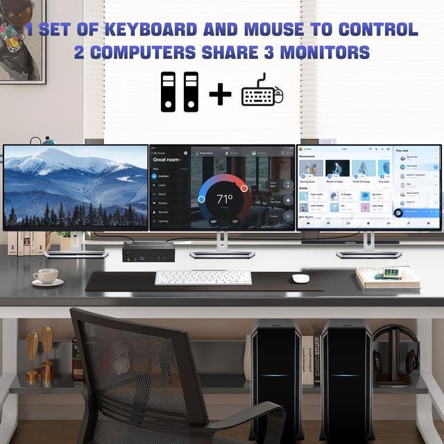 Vszerda 8K60Hz Displayport KVM Switch USB 3.0 Triple Monitor For 2 Computer KVM Switch 3 Monitors 2 Computers With Audio And 3 USB 3.0 Ports 8K Displayport KVM Triple Monitor Keyboard Mouse Switcher