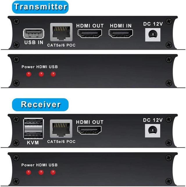 Vszerda HDMI KVM USB Extender Over IP Over Ethernet 1080p HD Video Over Cat5e/6 Ethernet Cable 60m (196ft) For Mouse And Keyboard Control Remote Signals