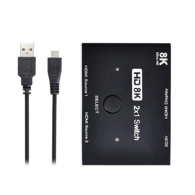 Vszerda HDMI Ultra-HD Converter 8K 60hz Compatible 2.1 Switch 2-IN-1-OUT UHD Hub Support HDCP SST Extended 4K 60hz With 3 HDMI 2.1 Cables