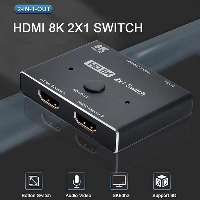 Vszerda HDMI Ultra-HD Converter 8K 60hz Compatible 2.1 Switch 2-IN-1-OUT UHD Hub Support HDCP SST Extended 4K 60hz