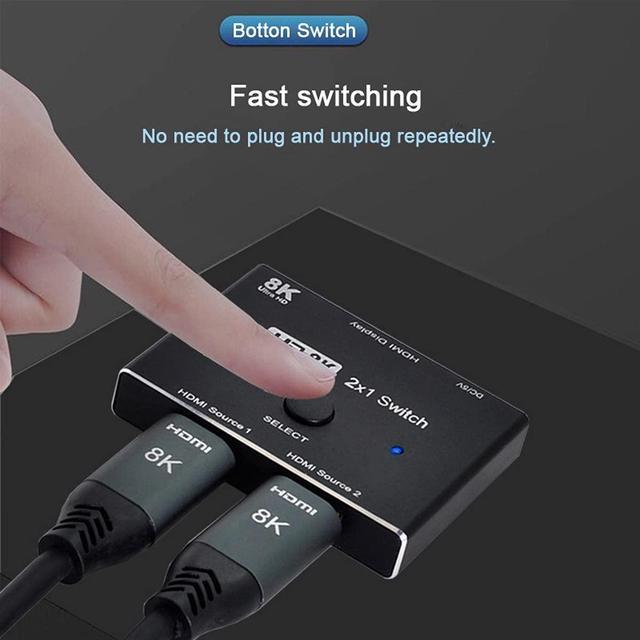 Vszerda HDMI Ultra-HD Converter 8K 60hz Compatible 2.1 Switch 2-IN-1-OUT UHD Hub Support HDCP SST Extended 4K 60hz