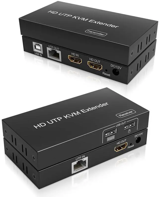 Vszerda HDMI USB KVM Extender TCP/IP Over Cat5e/6/6a/7 up to 200ft/60M 1080p 60Hz 2 USB2.0 Ports Keyboard and Mouse USB Over Network Zero Latency Plug and Play Supports All Operating System
